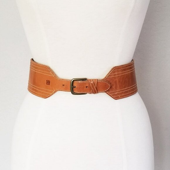 Guy Laroche Vintage Paris Made in France Wide Leather Belt 28 Tan Brown Designer - Picture 3 of 14